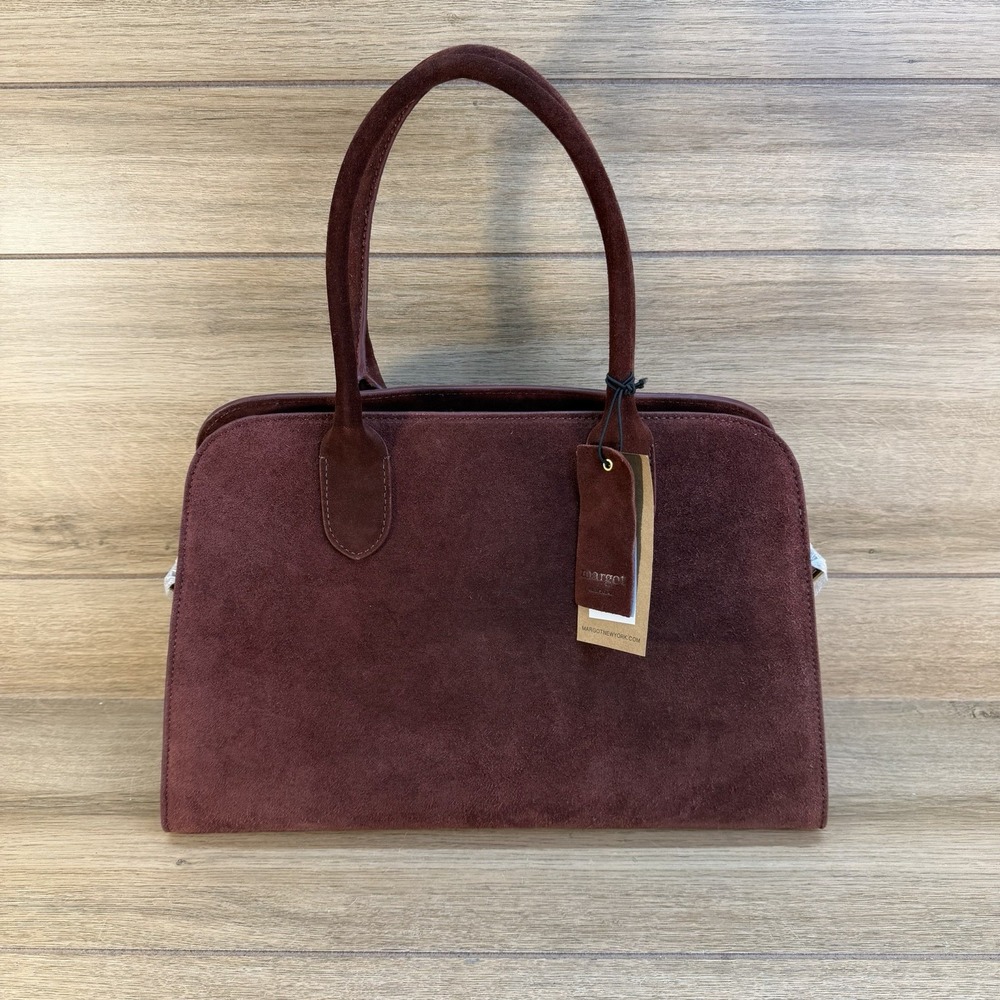 NWT Margot New York Genuine Suede Bowling Bag Tote Maroon NEW $200 Double Handle